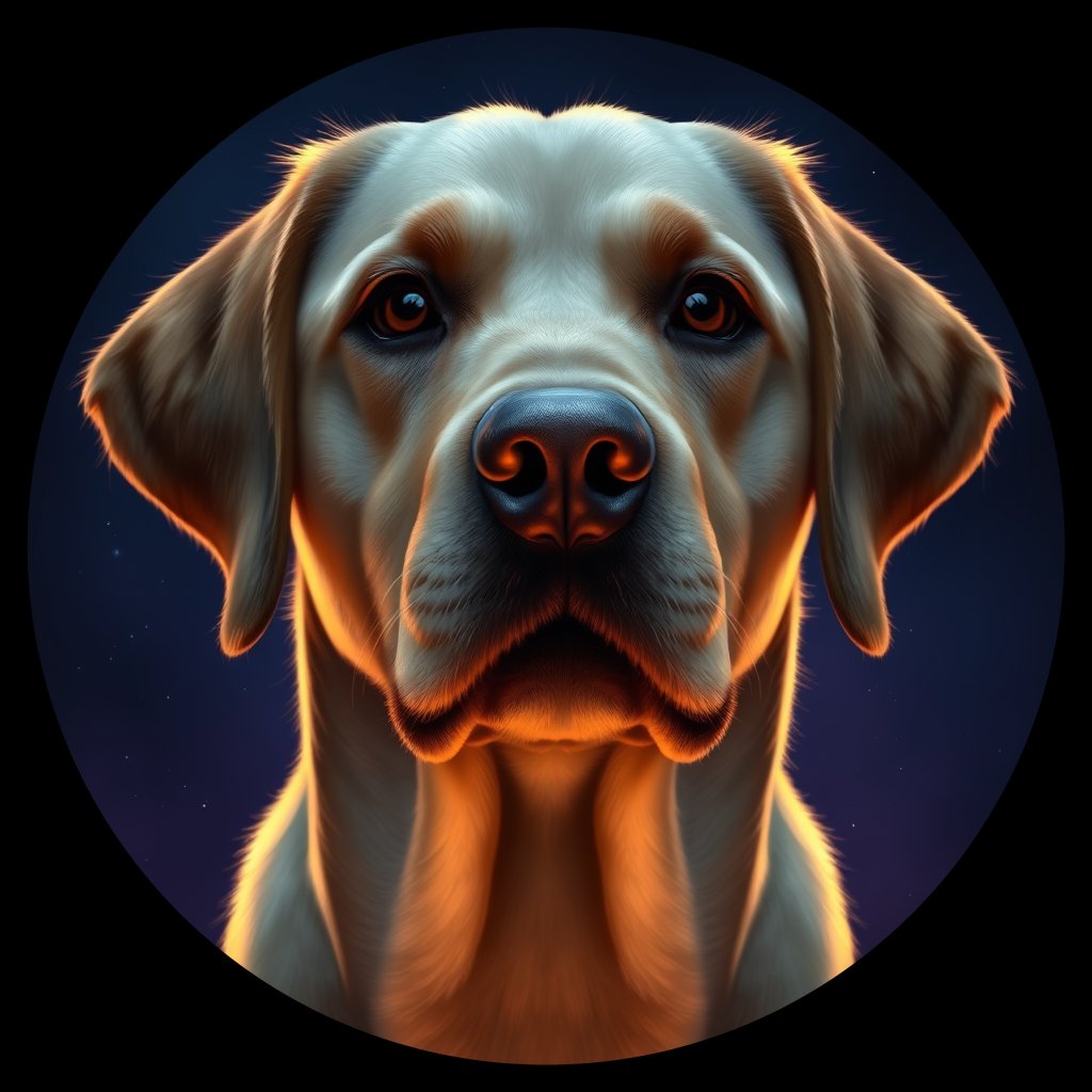 Cosmic medallion portrait of PFZ27C02_PFZ27C02, a Labrador Retriever