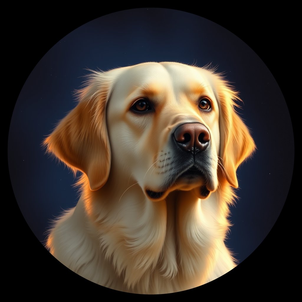Cosmic medallion portrait of PFZ27C09_PFZ27C09, a Golden Retriever