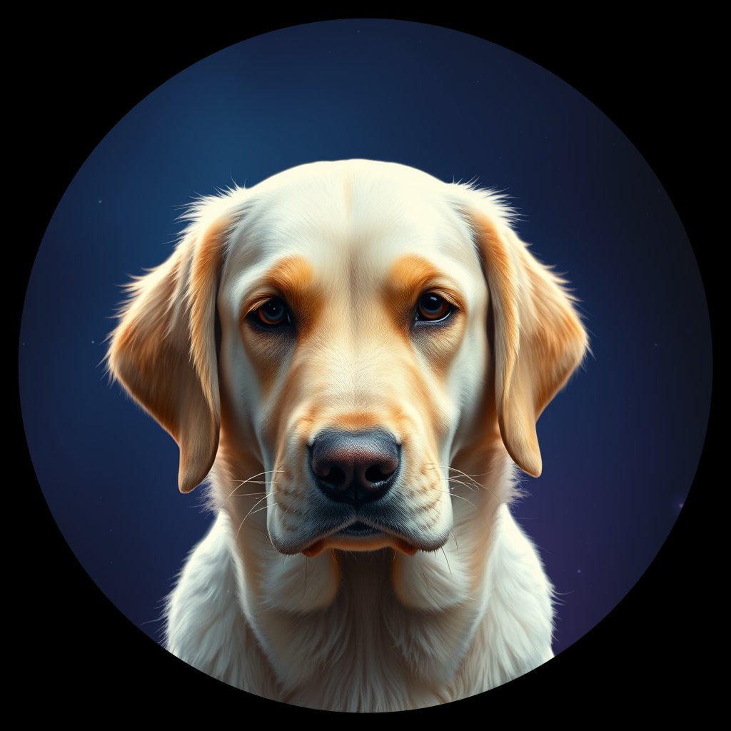 Cosmic medallion portrait of PFZ27C11_PFZ27C11, a Golden Retriever