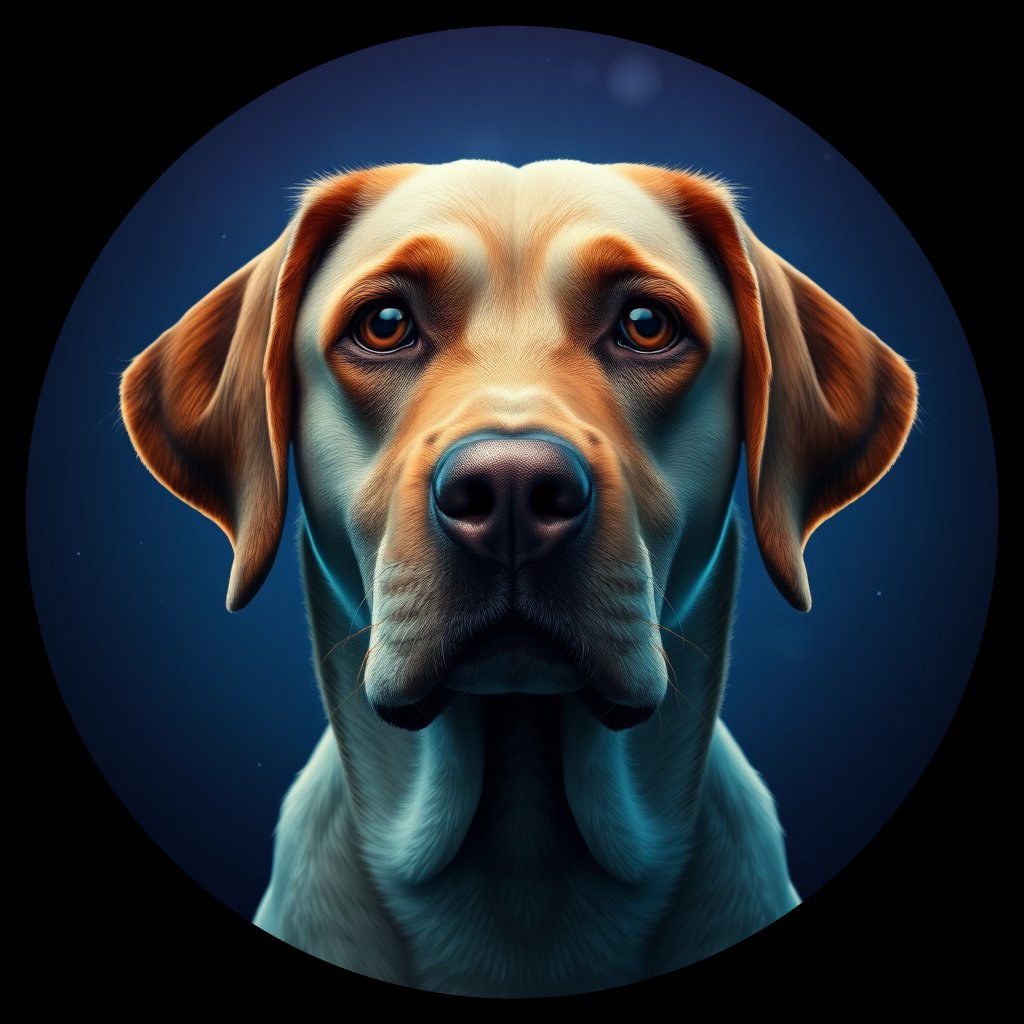 Cosmic medallion portrait of PFZ27D10_PFZ27D10, a Labrador Retriever