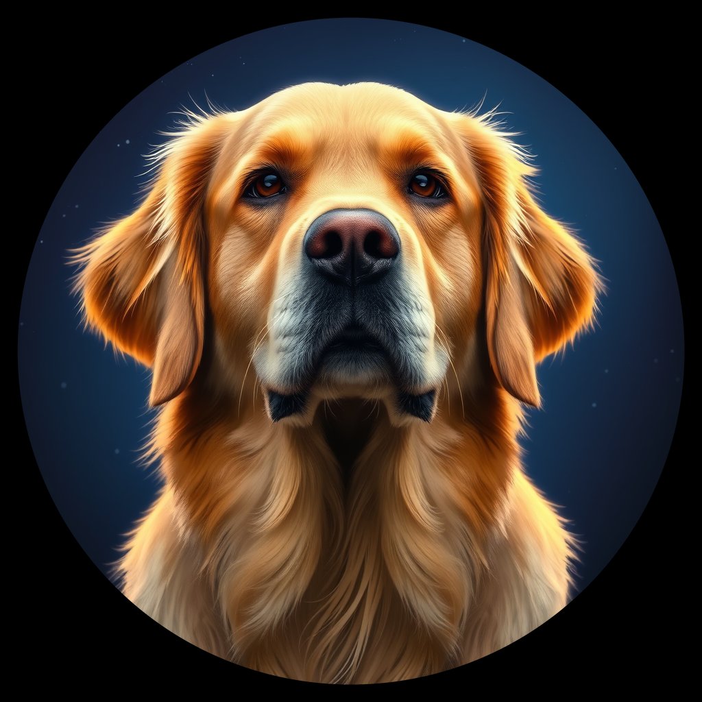Cosmic medallion portrait of PFZ27E01_PFZ27E01, a Golden Retriever