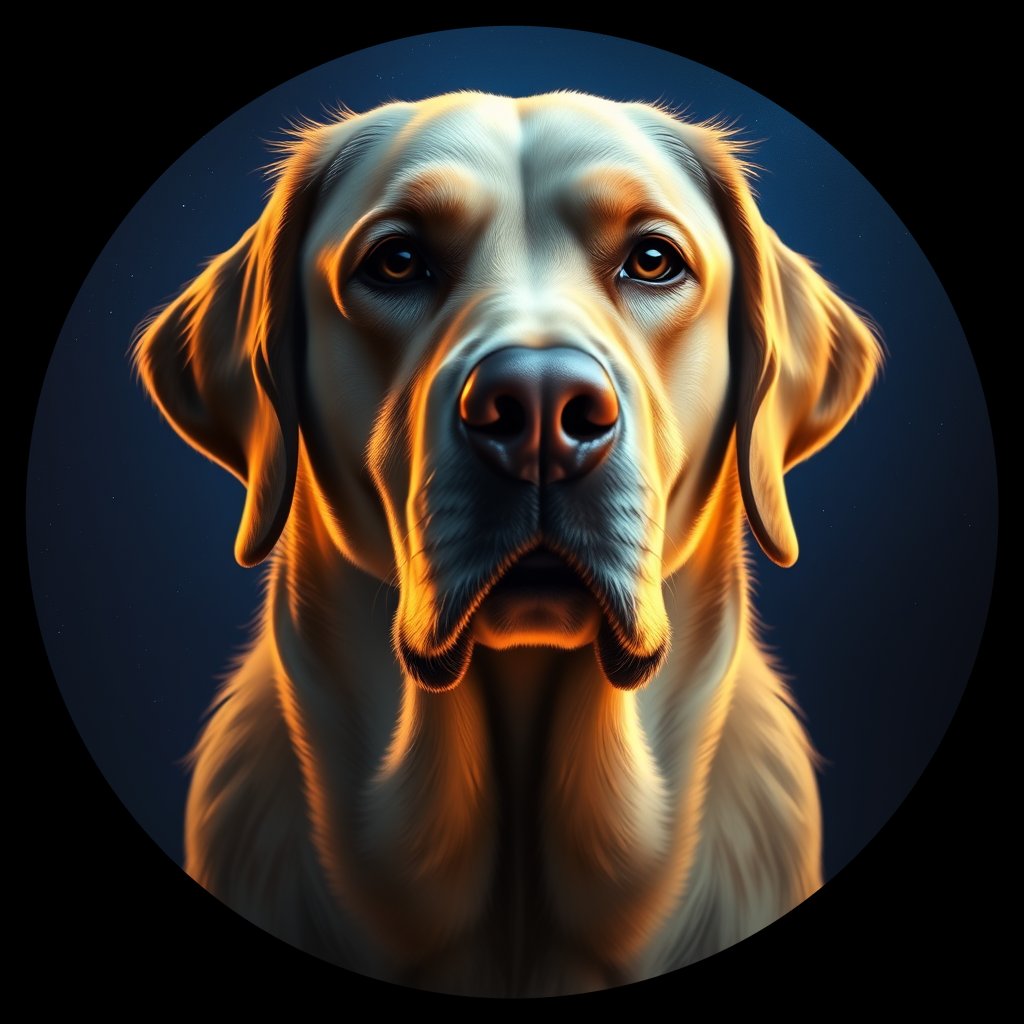 Cosmic medallion portrait of PFZ27E02_PFZ27E02, a Labrador Retriever