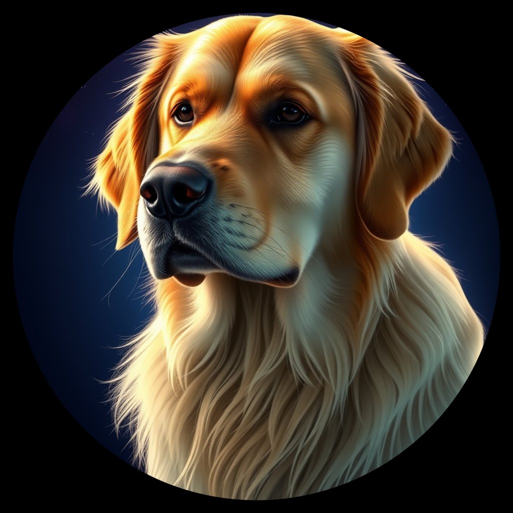 Cosmic medallion portrait of PFZ27E06_PFZ27E06, a Golden Retriever