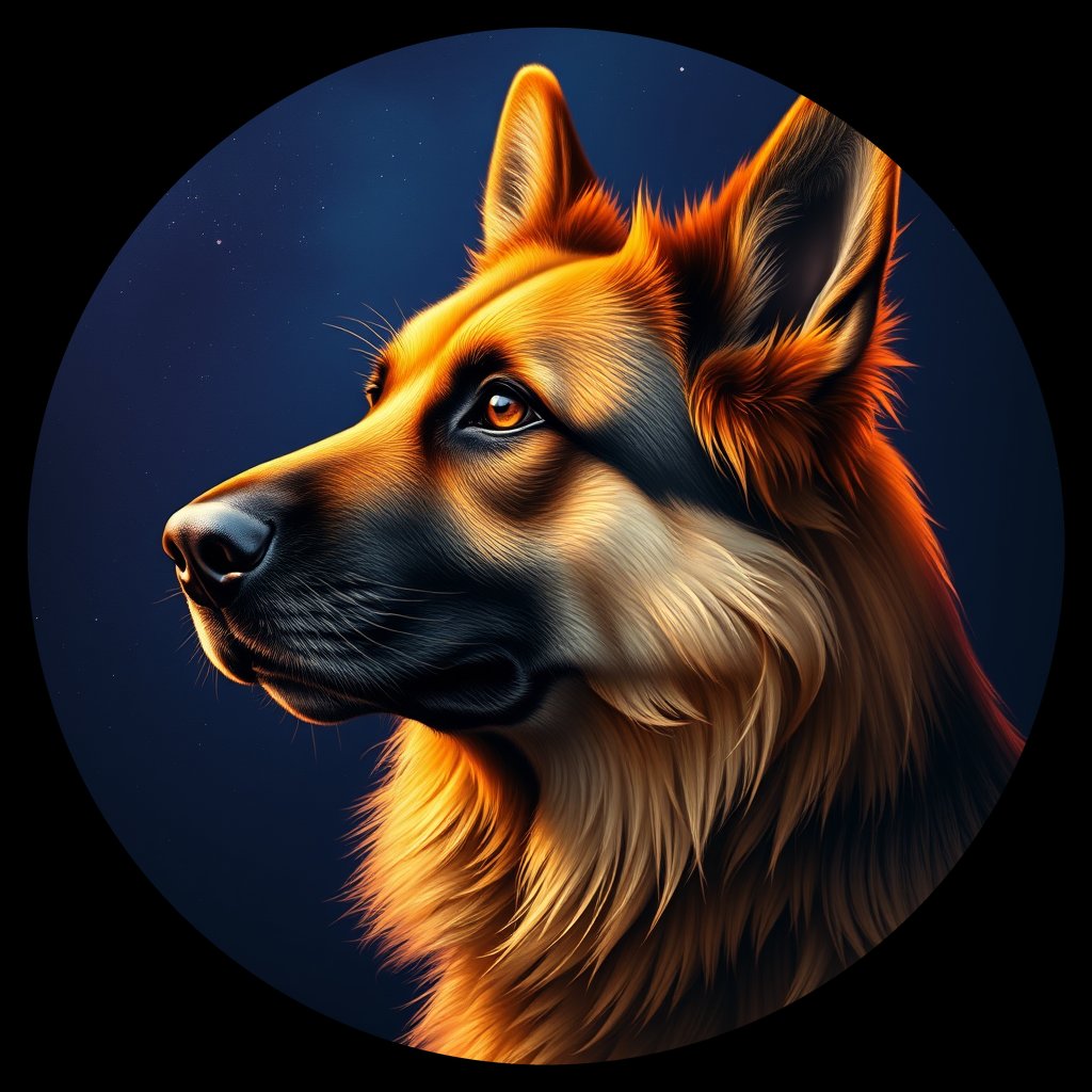Cosmic medallion portrait of PFZ27E10_PFZ27E10, a German Shepherd