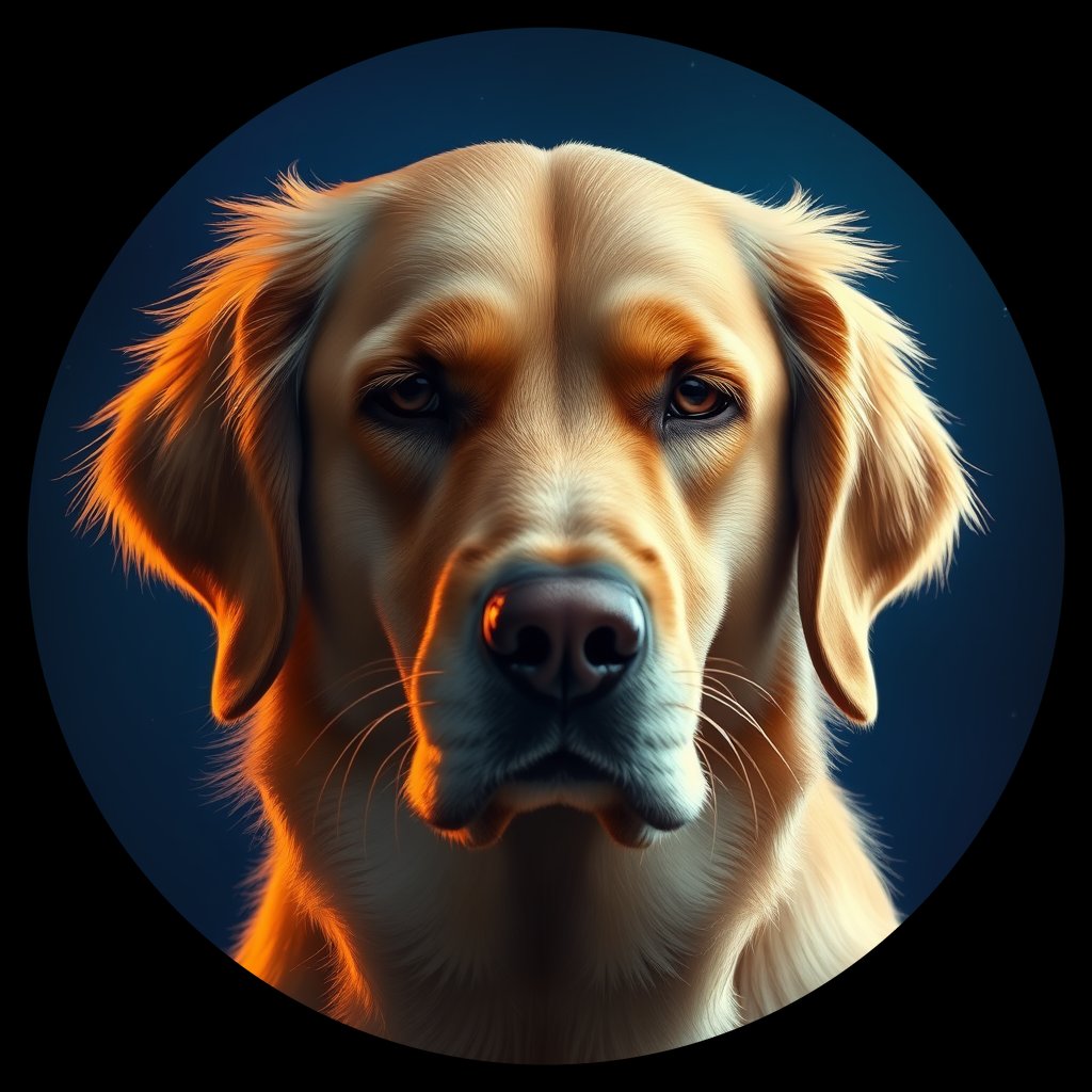 Cosmic medallion portrait of PFZ27F05_PFZ27F05, a Golden Retriever