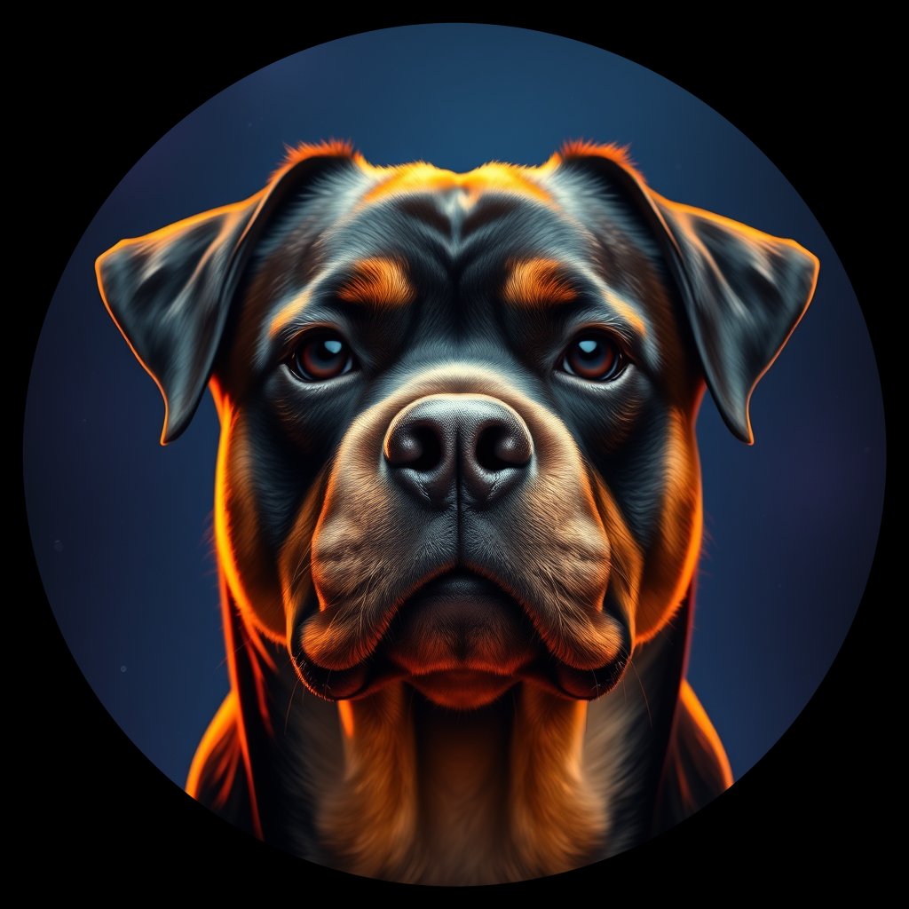 Cosmic medallion portrait of PFZ27F06_PFZ27F06, a Rottweiler