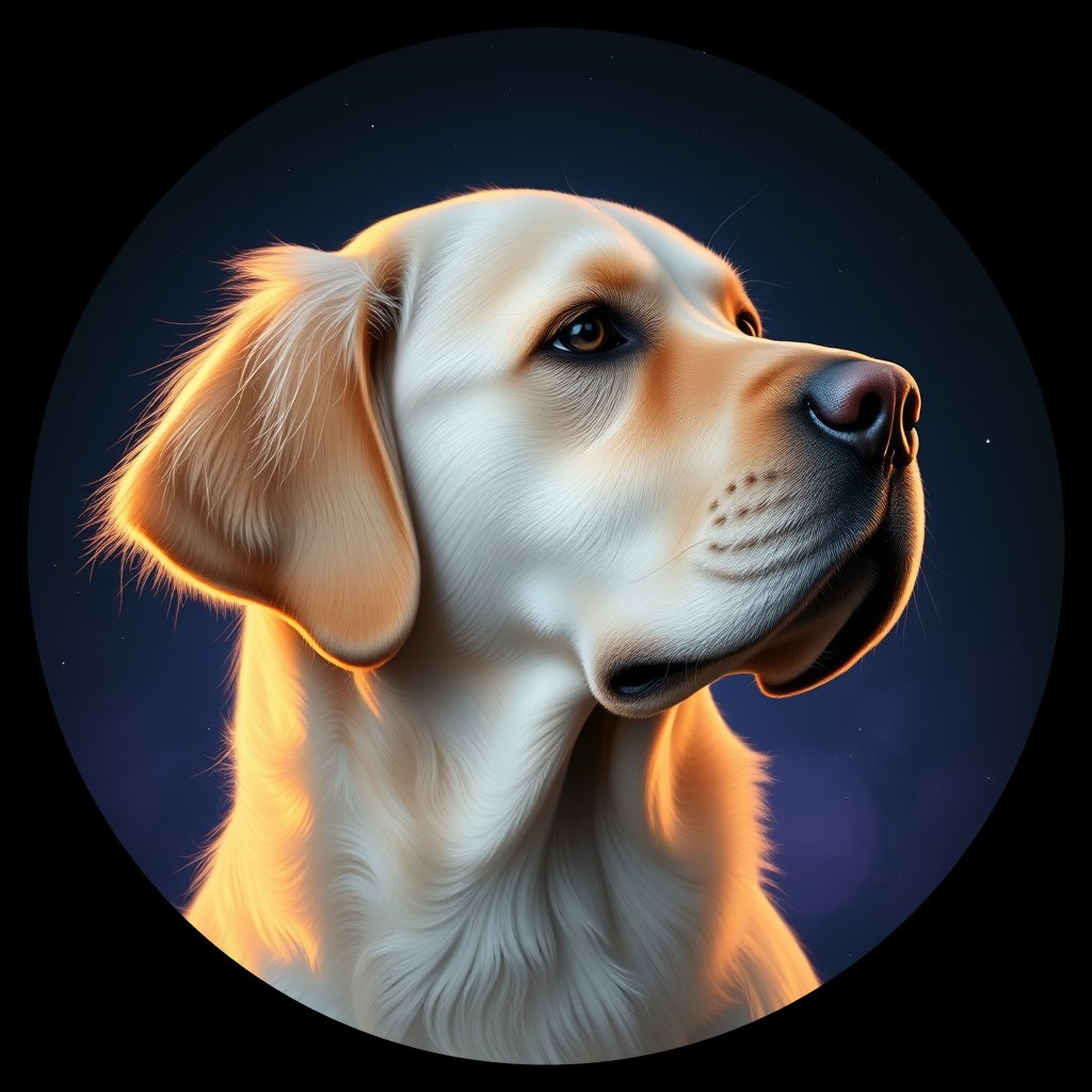 Cosmic medallion portrait of PFZ27F10_PFZ27F10, a Golden Retriever