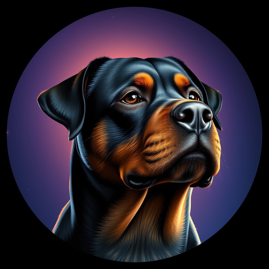Cosmic medallion portrait of PFZ27G01_PFZ27G01, a Rottweiler