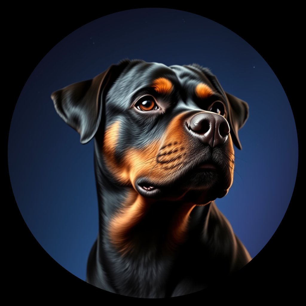 Cosmic medallion portrait of PFZ27G12_PFZ27G12, a Rottweiler