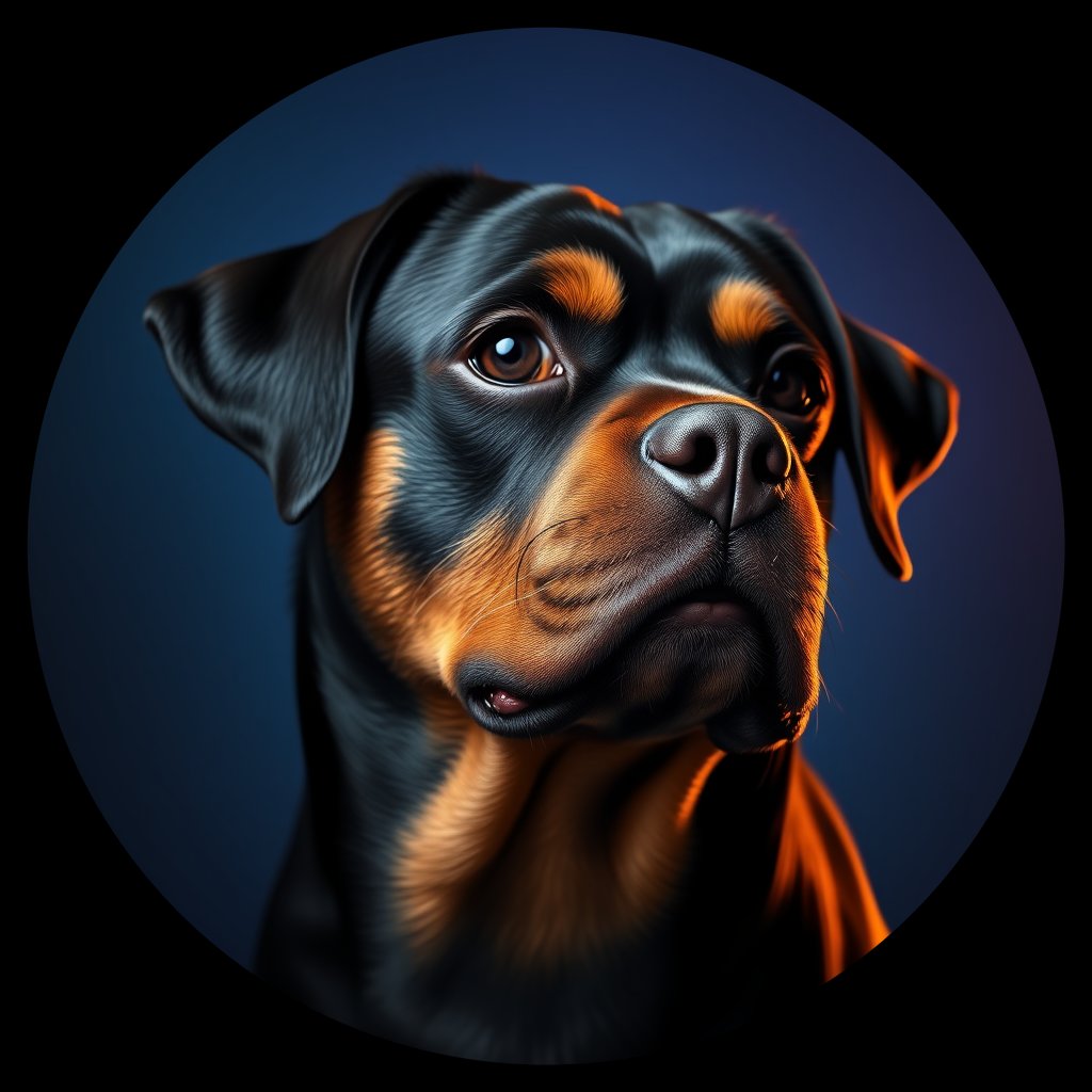 Cosmic medallion portrait of PFZ27H01_PFZ27H01, a Rottweiler