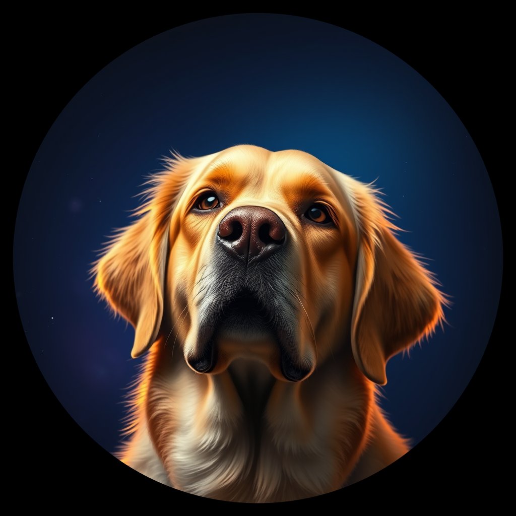 Cosmic medallion portrait of PFZ27H03_PFZ27H03, a Golden Retriever