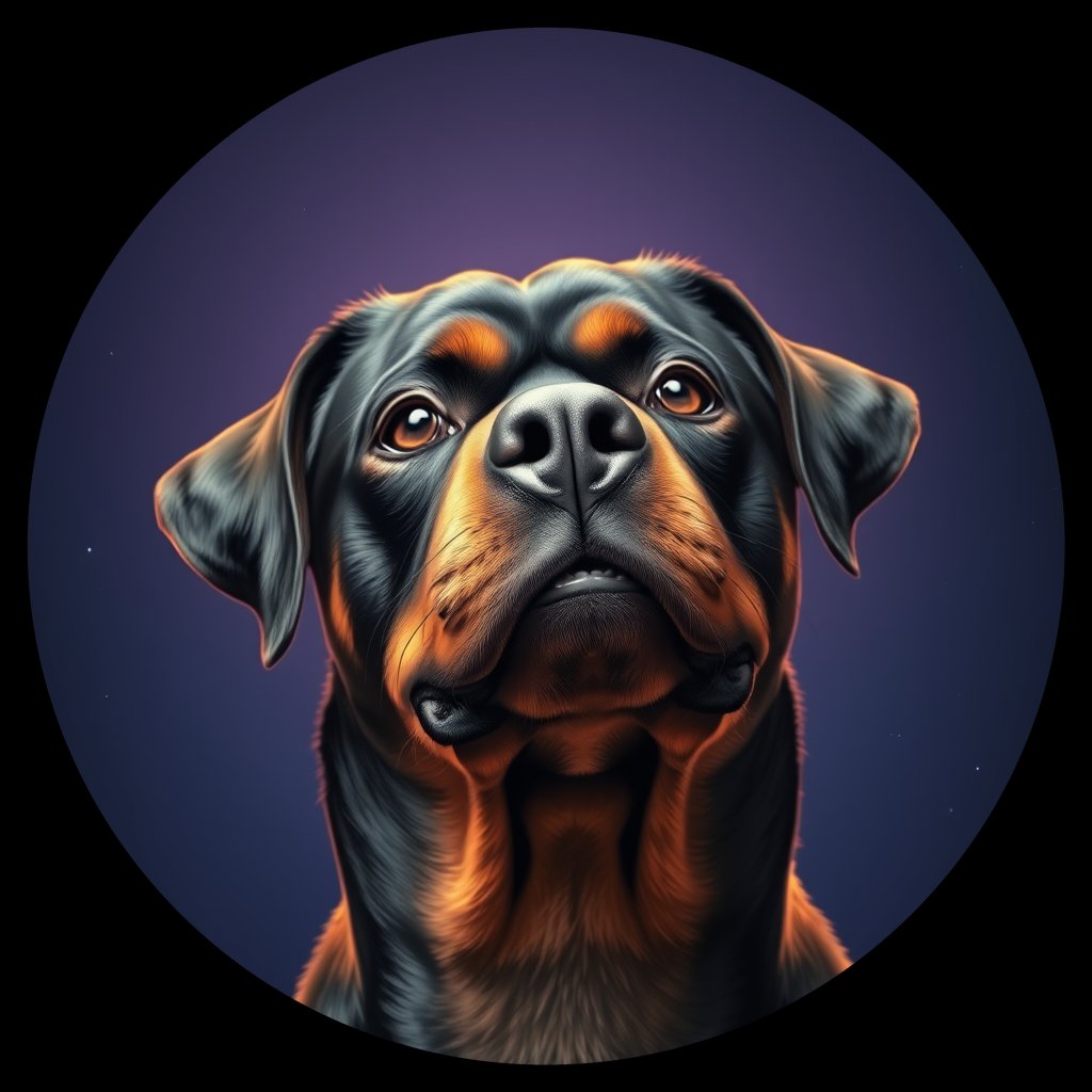 Cosmic medallion portrait of PFZ27H09_PFZ27H09, a Rottweiler