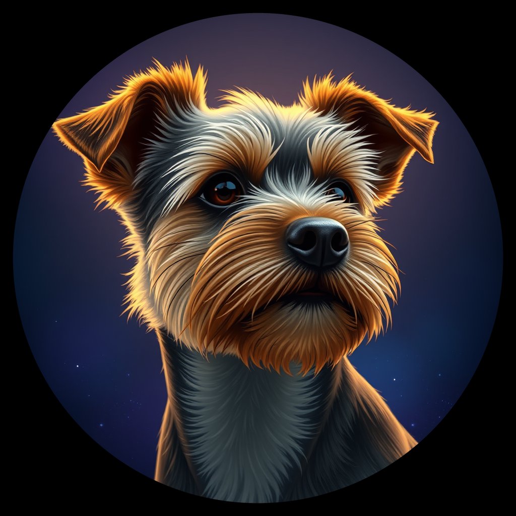 Cosmic medallion portrait of PFZ28A10_PFZ28A10, a Norfolk Terrier