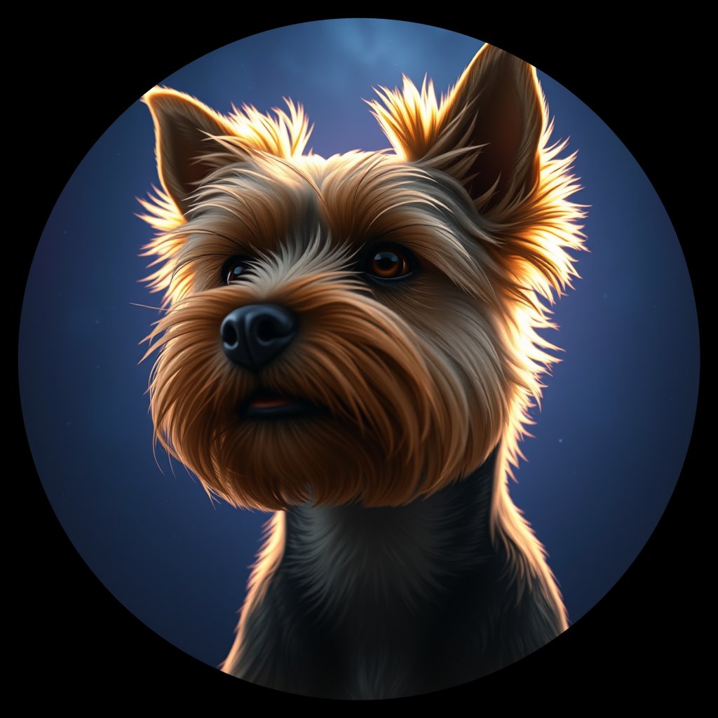Cosmic medallion portrait of PFZ28B08_PFZ28B08, a Yorkshire Terrier