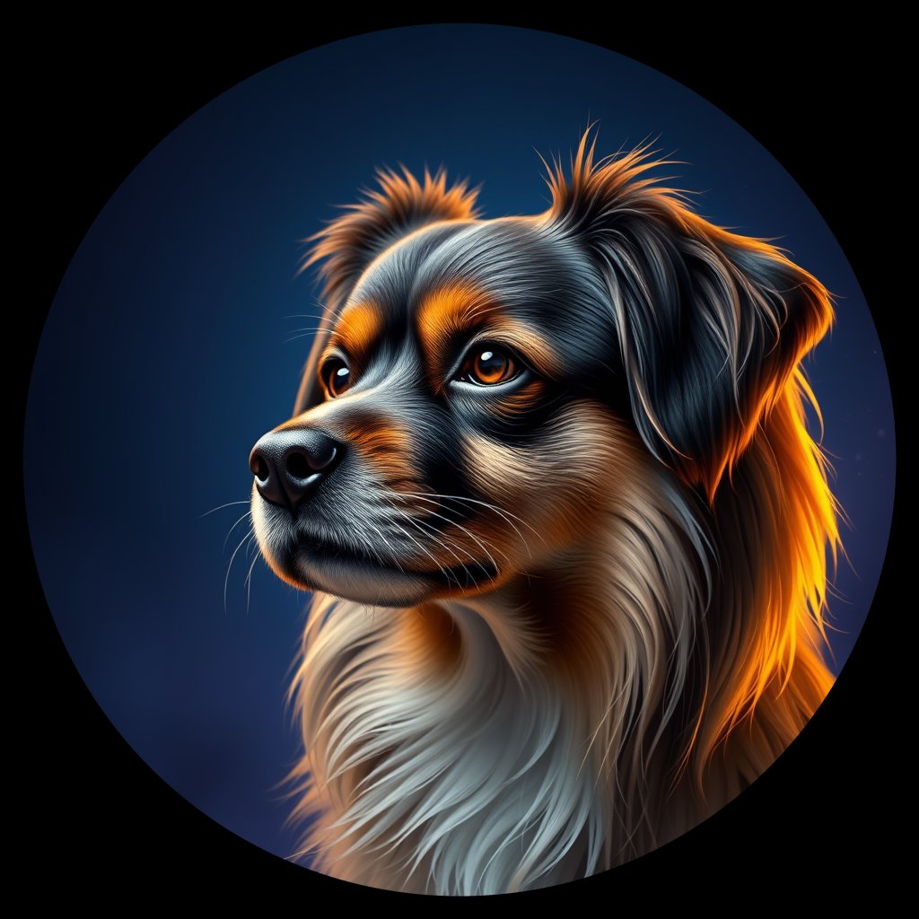 Cosmic medallion portrait of PFZ28B09_PFZ28B09, a Tibetan Spaniel