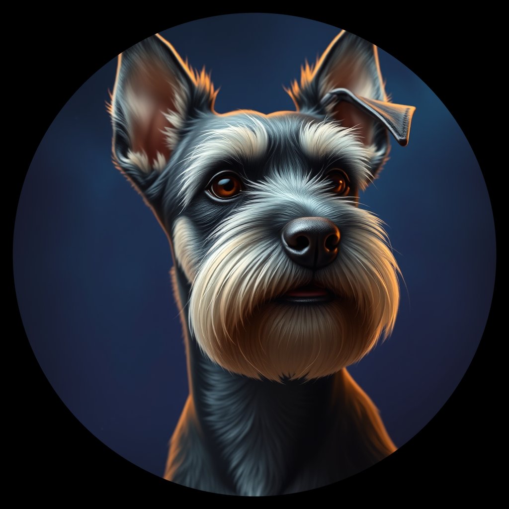Cosmic medallion portrait of PFZ28B12_PFZ28B12, a Miniature Schnauzer