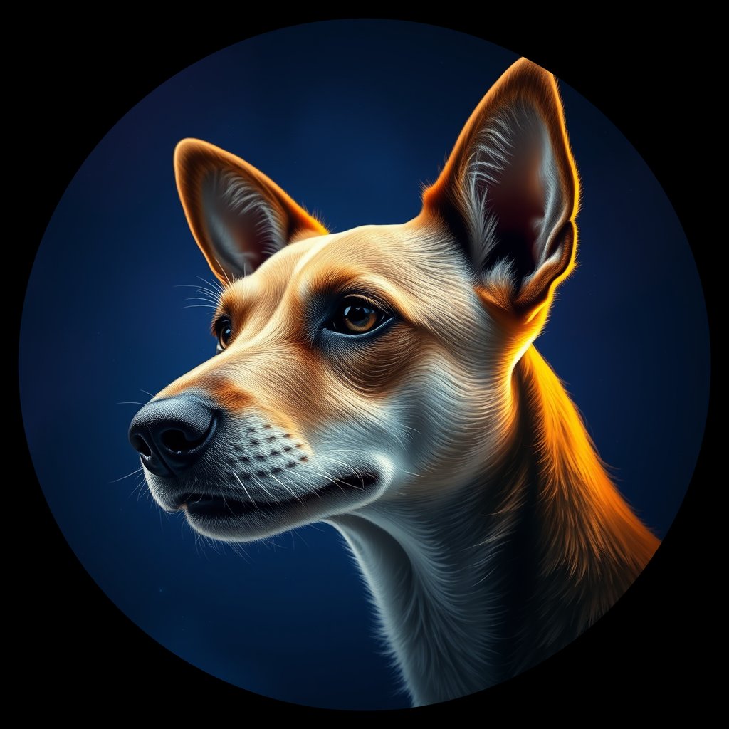Cosmic medallion portrait of PFZ28C02_PFZ28C02, a Canaan Dog