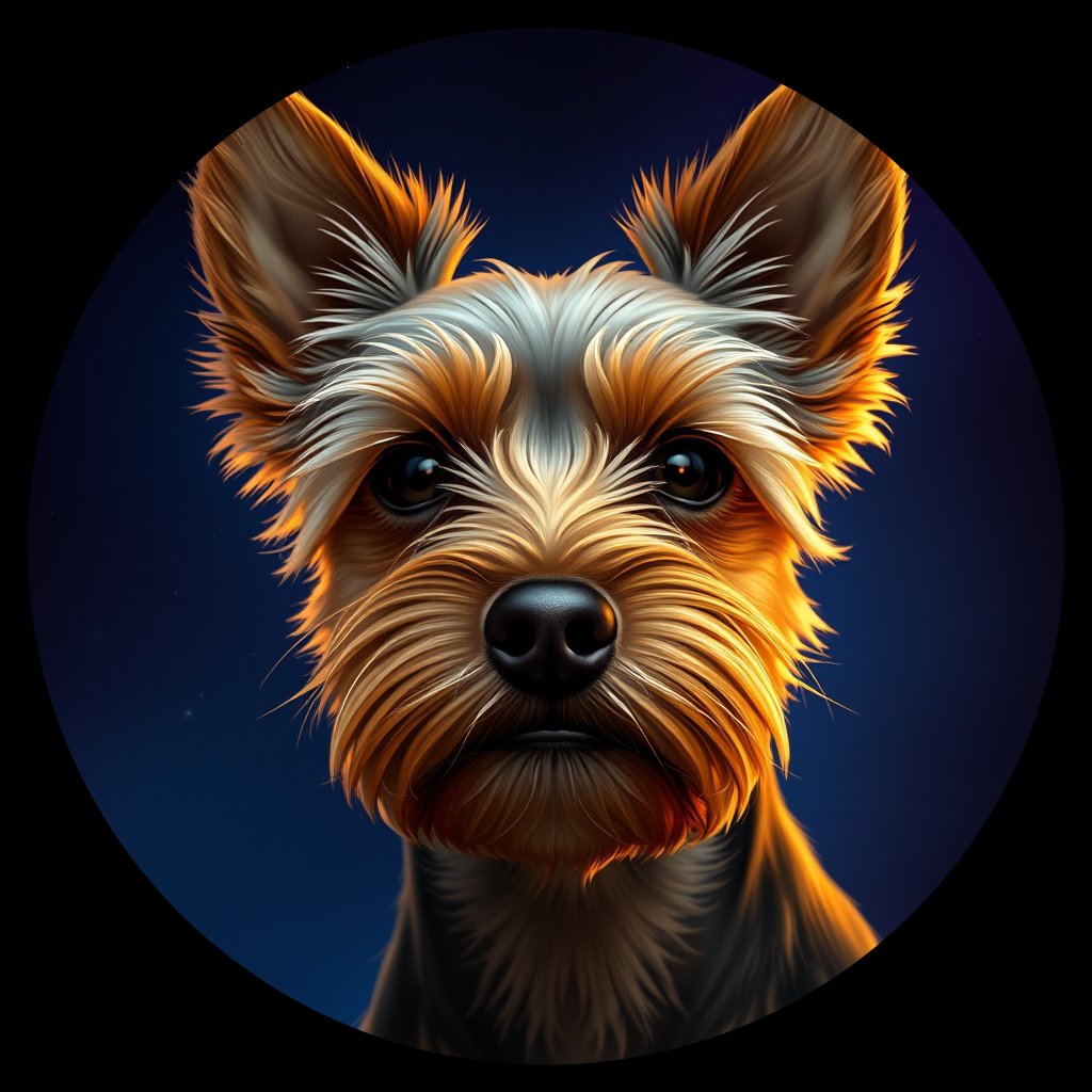 Cosmic medallion portrait of PFZ28C08_PFZ28C08, a Yorkshire Terrier