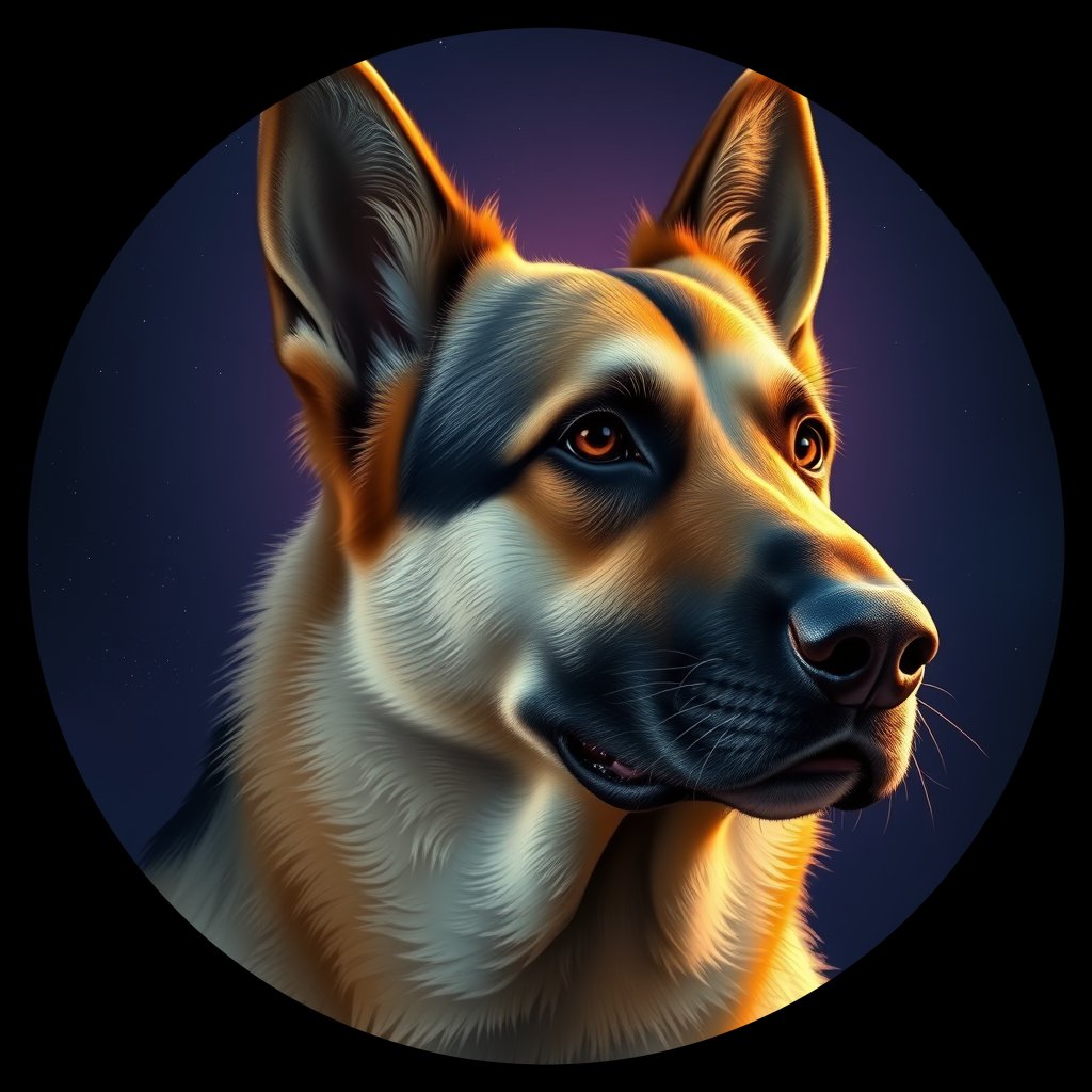 Cosmic medallion portrait of PFZ28D03_PFZ28D03, a German Shepherd