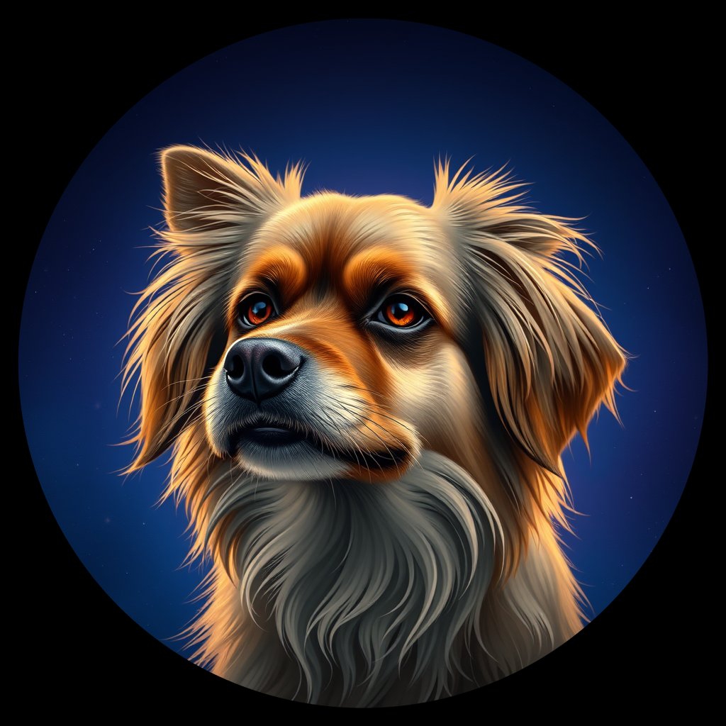 Cosmic medallion portrait of PFZ28D09_PFZ28D09, a Tibetan Spaniel