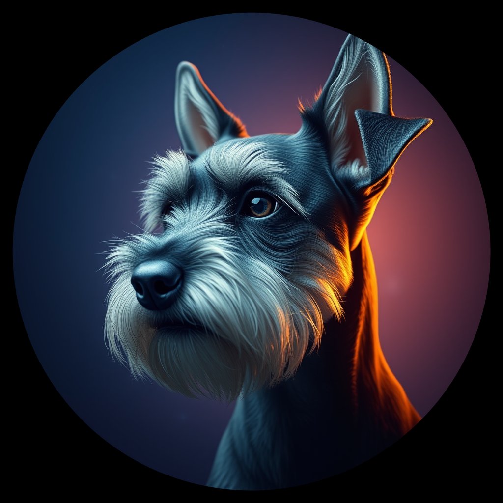 Cosmic medallion portrait of PFZ28D12_PFZ28D12, a Miniature Schnauzer