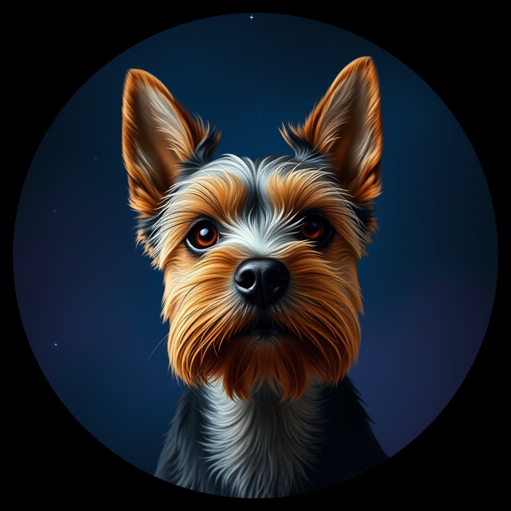Cosmic medallion portrait of PFZ28E04_PFZ28E04, a Yorkshire Terrier