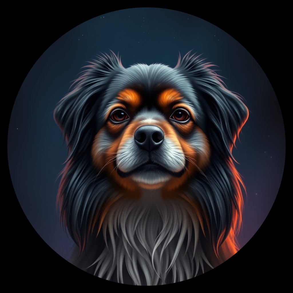 Cosmic medallion portrait of PFZ28E09_PFZ28E09, a Tibetan Spaniel
