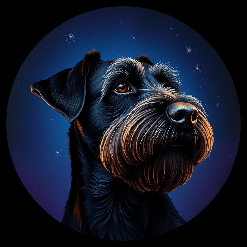 Cosmic medallion portrait of PFZ28F02_PFZ28F02, a Portuguese Water Dog