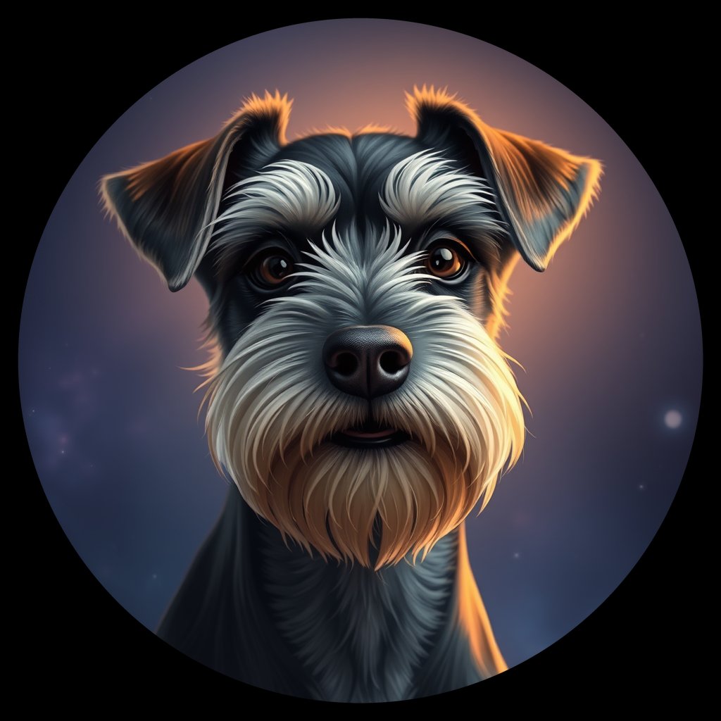 Cosmic medallion portrait of PFZ28F12_PFZ28F12, a Miniature Schnauzer