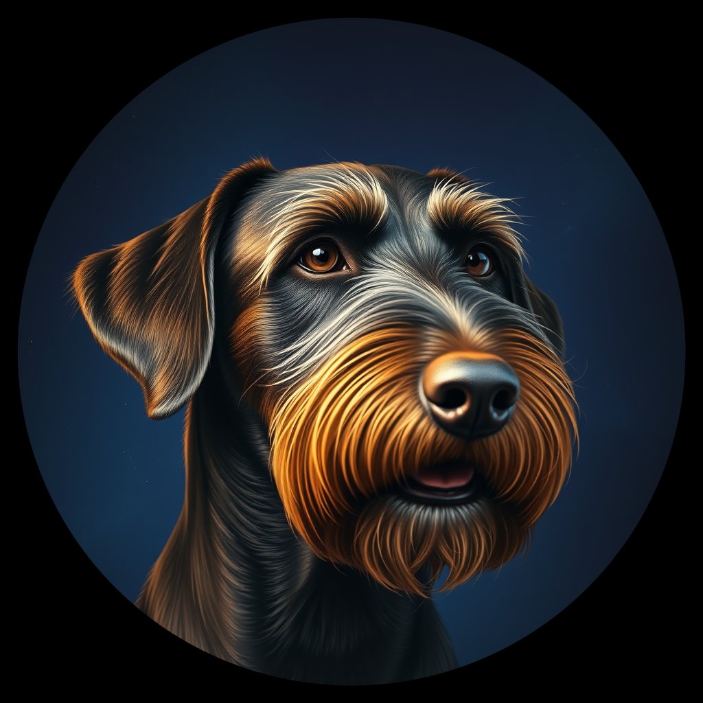 Cosmic medallion portrait of PFZ28G02_PFZ28G02, a Portuguese Water Dog
