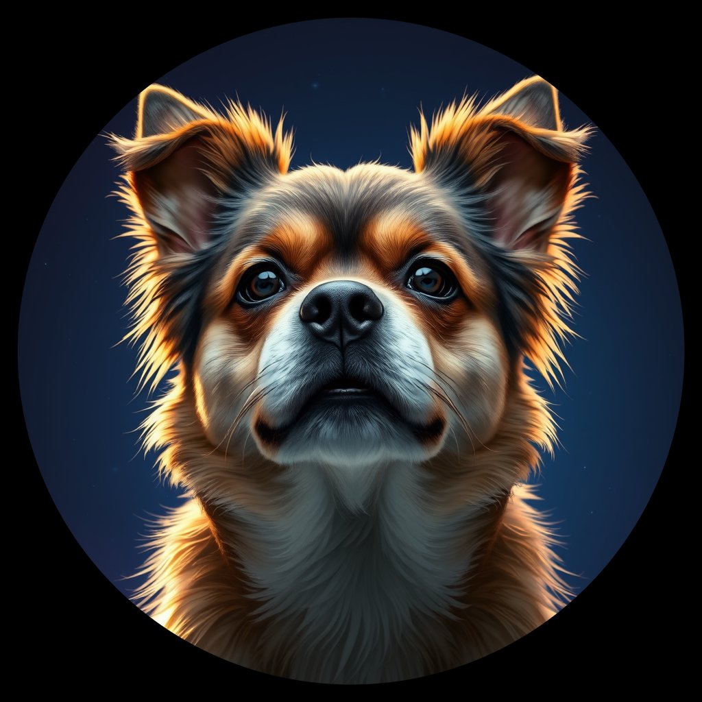 Cosmic medallion portrait of PFZ28H09_PFZ28H09, a Tibetan Spaniel