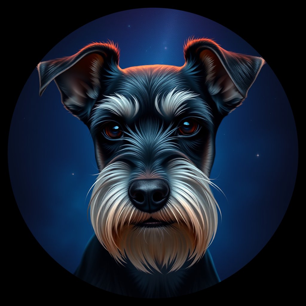 Cosmic medallion portrait of PFZ28H12_PFZ28H12, a Miniature Schnauzer