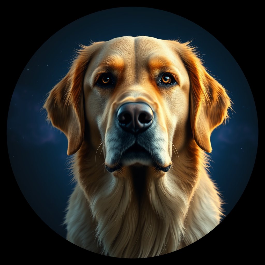 Cosmic medallion portrait of PFZ29A04_PFZ29A04, a Golden Retriever