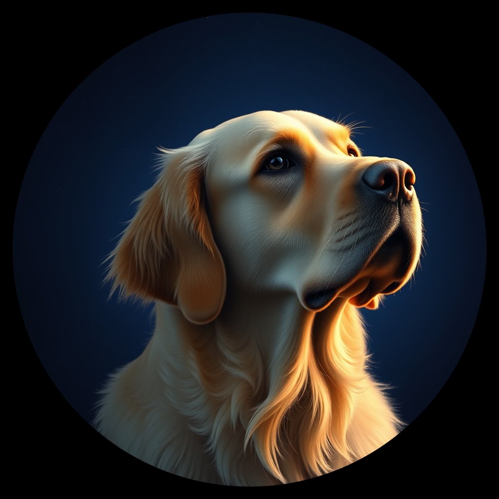 Cosmic medallion portrait of PFZ29B04_PFZ29B04, a Golden Retriever
