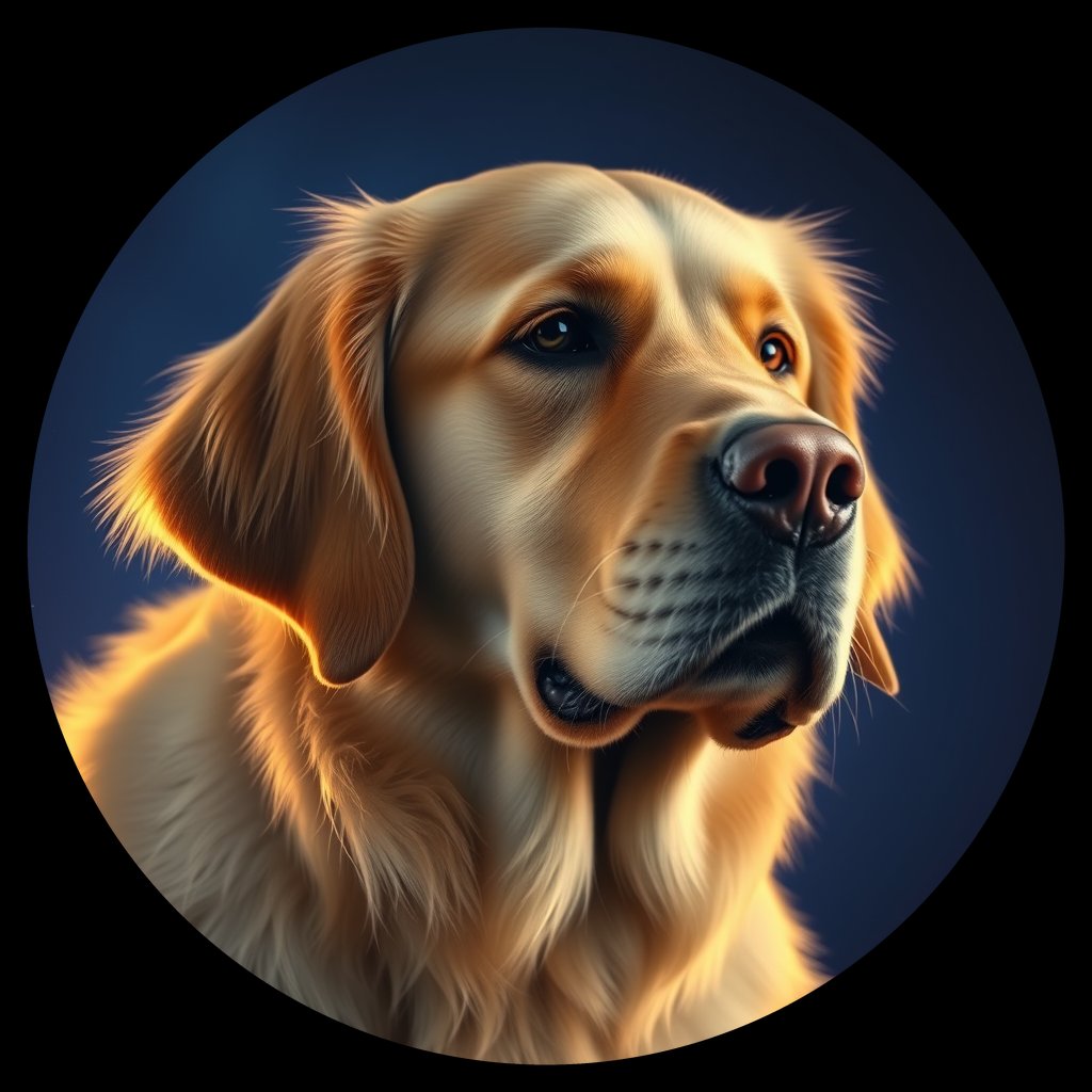 Cosmic medallion portrait of PFZ29C04_PFZ29C04, a Golden Retriever