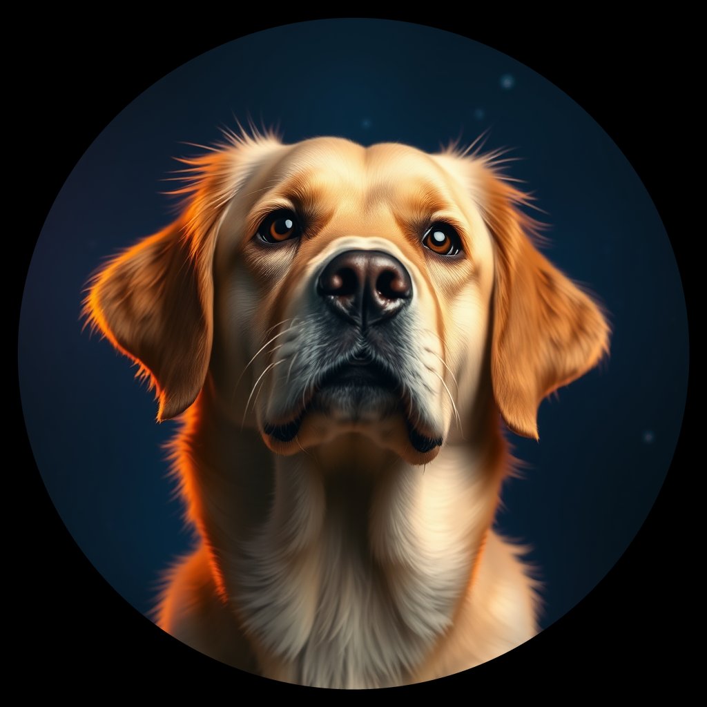 Cosmic medallion portrait of PFZ29D04_PFZ29D04, a Golden Retriever