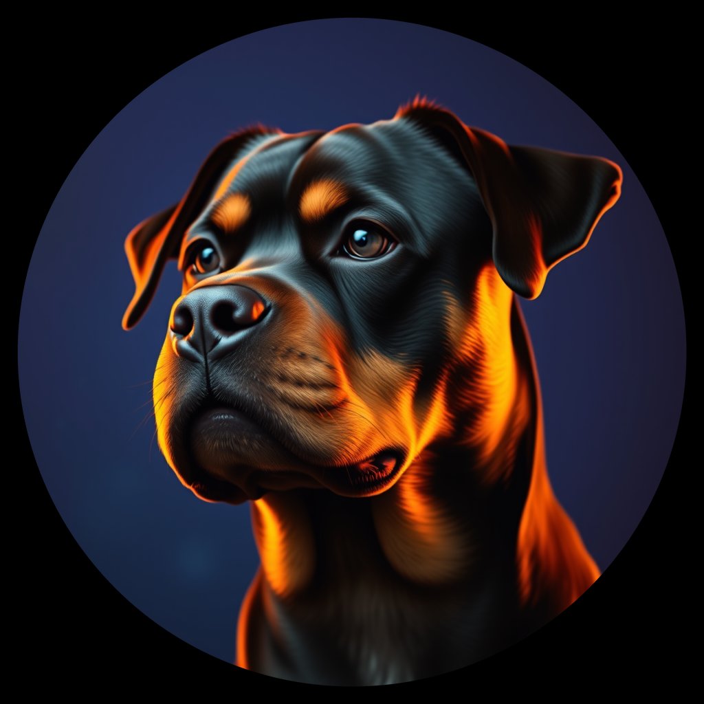 Cosmic medallion portrait of PFZ29G05_PFZ29G05, a Rottweiler