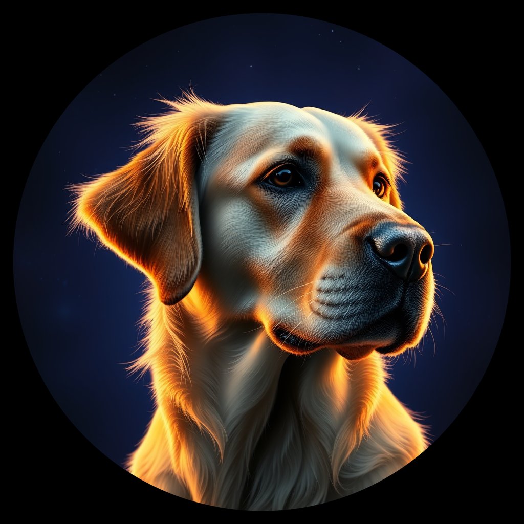 Cosmic medallion portrait of PFZ29H03_PFZ29H03, a Golden Retriever