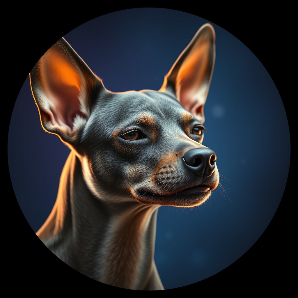 Cosmic medallion portrait of PFZ2A01_PFZ2A01, a Xoloitzcuintli