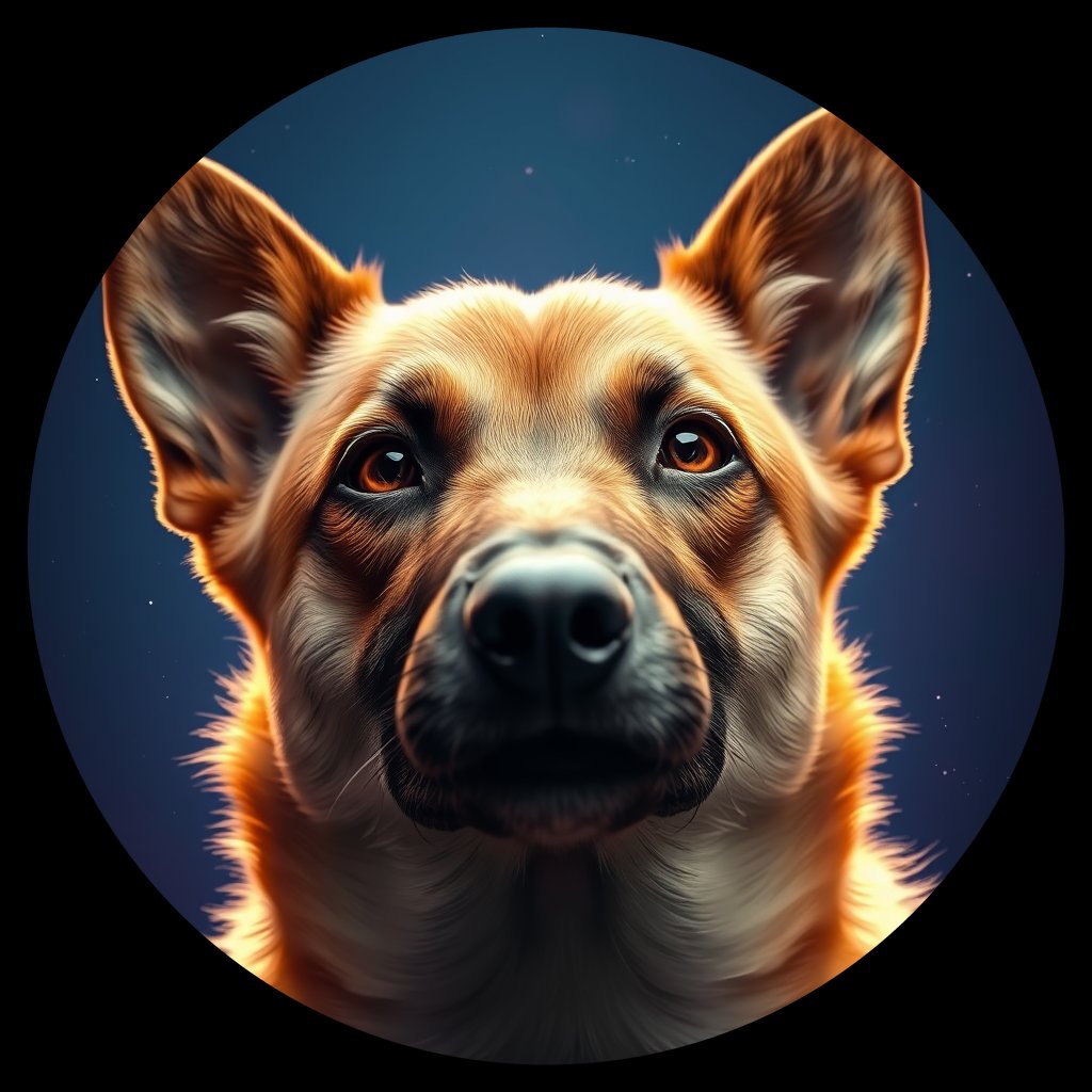 Cosmic medallion portrait of PFZ2A04_PFZ2A04, a New Guinea Singing Dog
