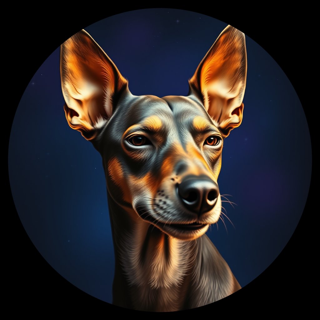 Cosmic medallion portrait of PFZ2B01_PFZ2B01, a Xoloitzcuintli