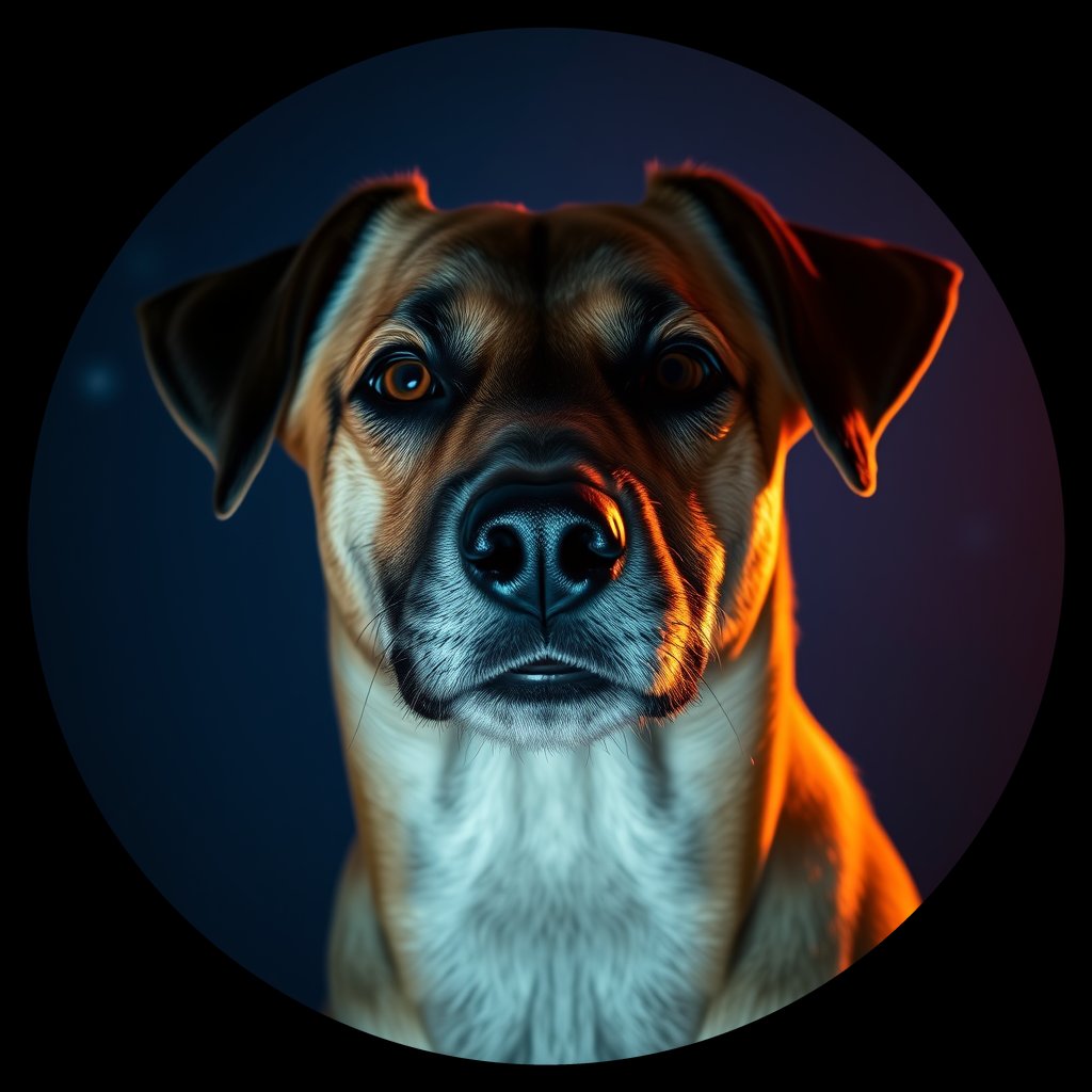 Cosmic medallion portrait of PFZ2B06_PFZ2B06, a Village Dog Peru Arequipa