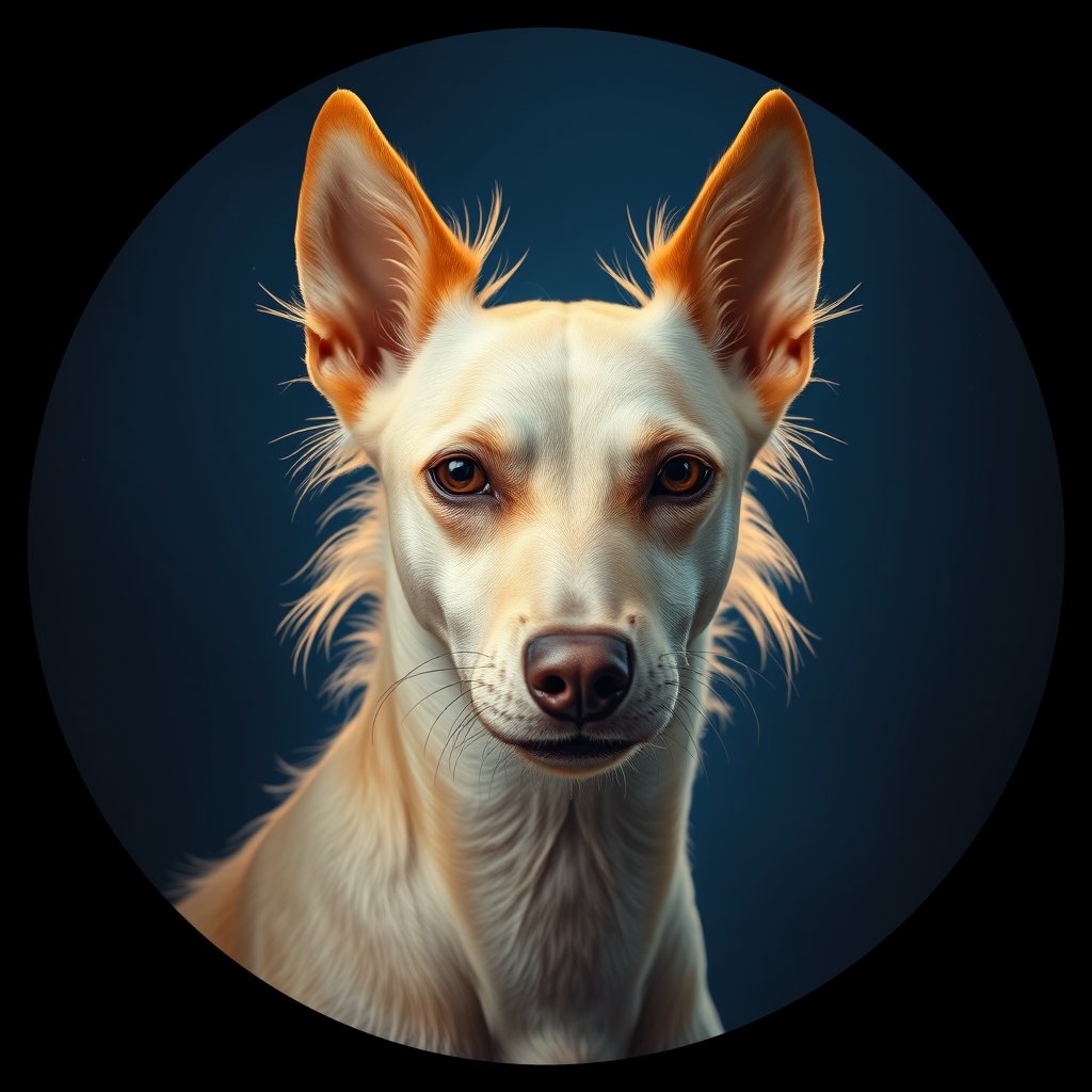 Cosmic medallion portrait of PFZ2C01_PFZ2C01, a Xoloitzcuintli