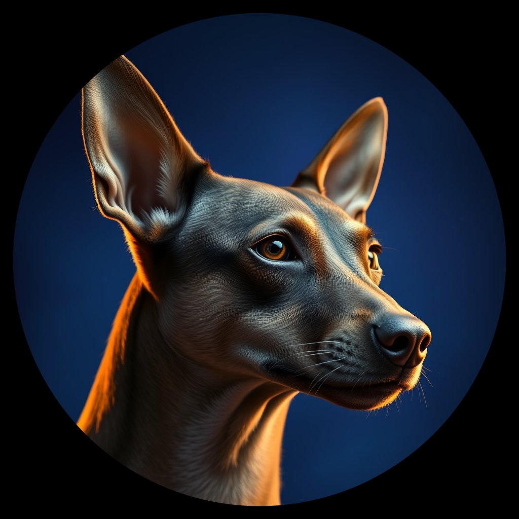 Cosmic medallion portrait of PFZ2D01_PFZ2D01, a Xoloitzcuintli