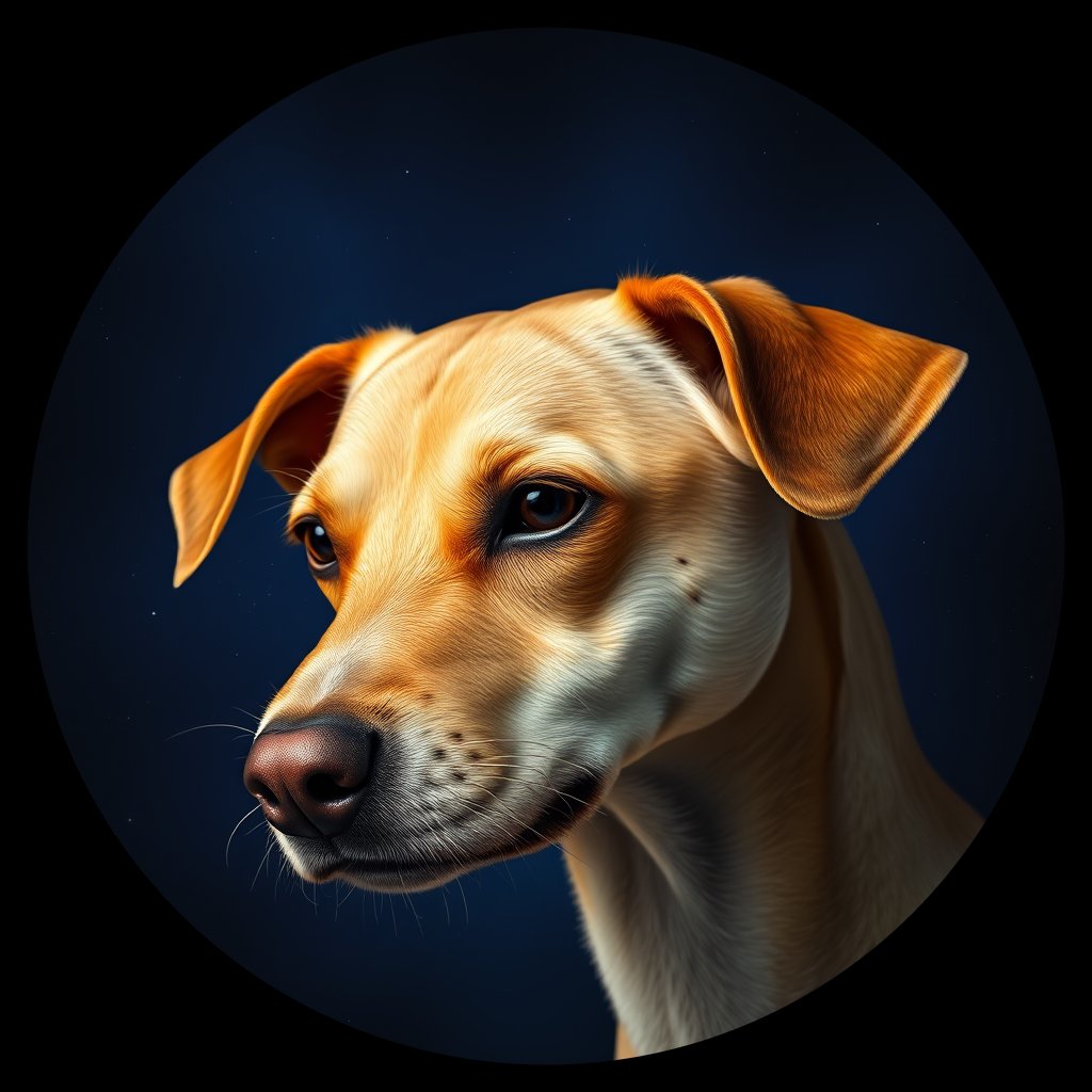 Cosmic medallion portrait of PFZ2D02_PFZ2D02, a Village Dog Indonesia Borneo