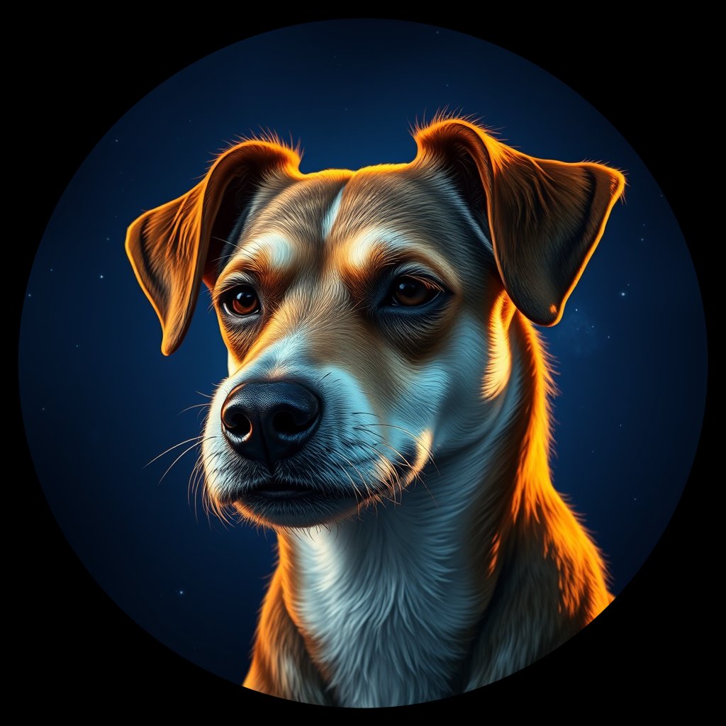 Cosmic medallion portrait of PFZ2E09_PFZ2E09, a Village Dog Peru Loreto