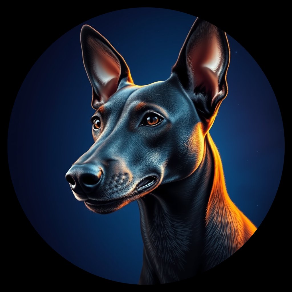 Cosmic medallion portrait of PFZ2F01_PFZ2F01, a Xoloitzcuintli