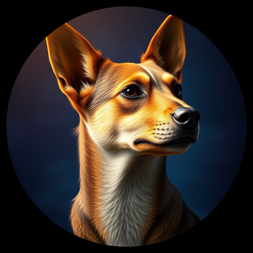 Cosmic medallion portrait of PFZ2F04_PFZ2F04, a New Guinea Singing Dog