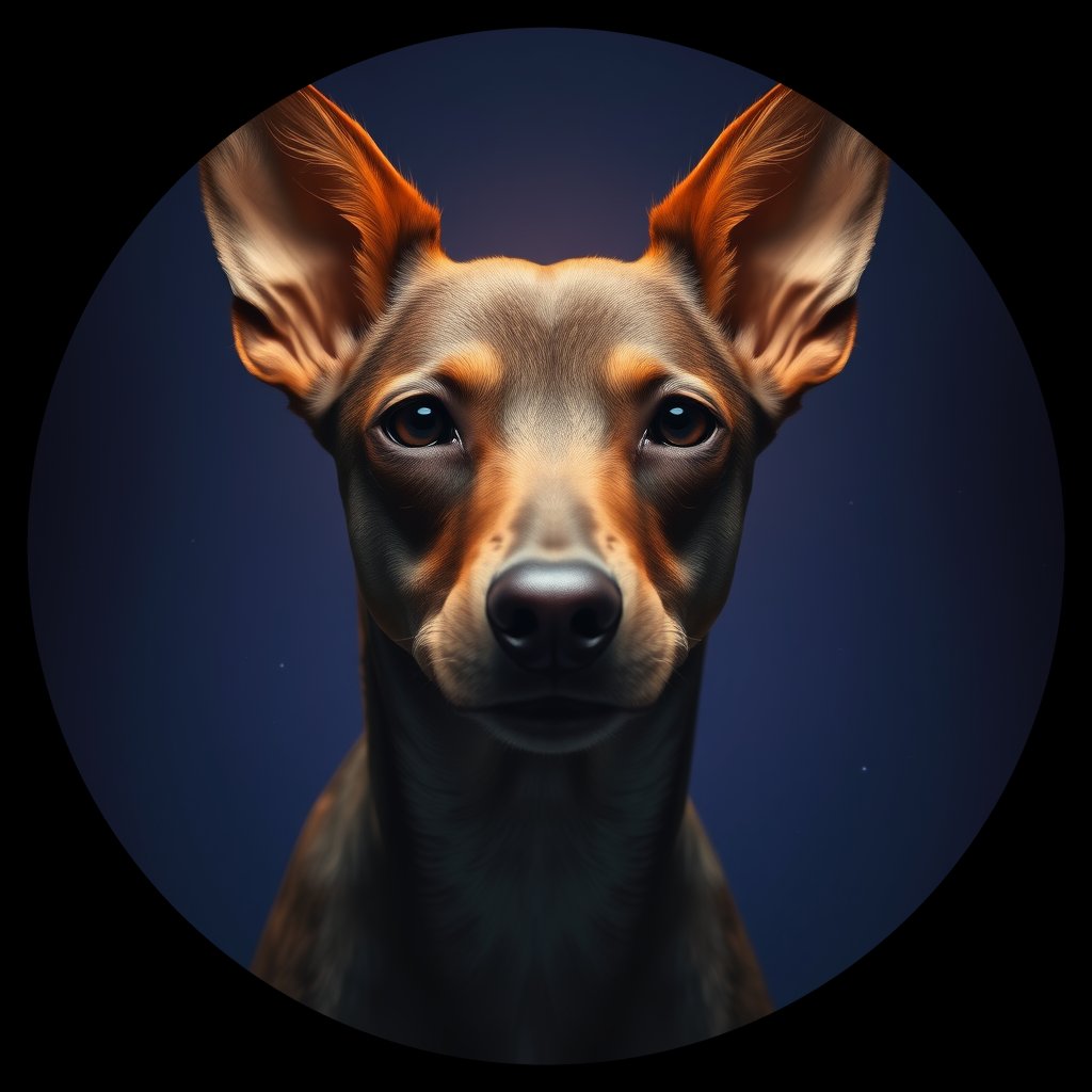 Cosmic medallion portrait of PFZ2G01_PFZ2G01, a Xoloitzcuintli