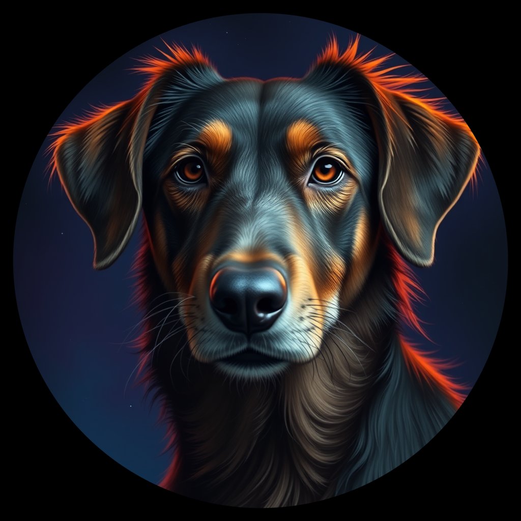 Cosmic medallion portrait of PFZ2H01_PFZ2H01, a Village Dog Peru Puno